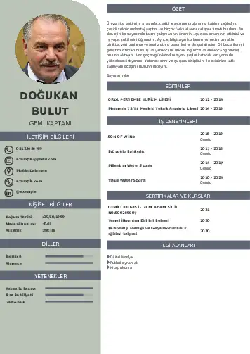Gemi Kaptanı CV Örnekleri cv indir